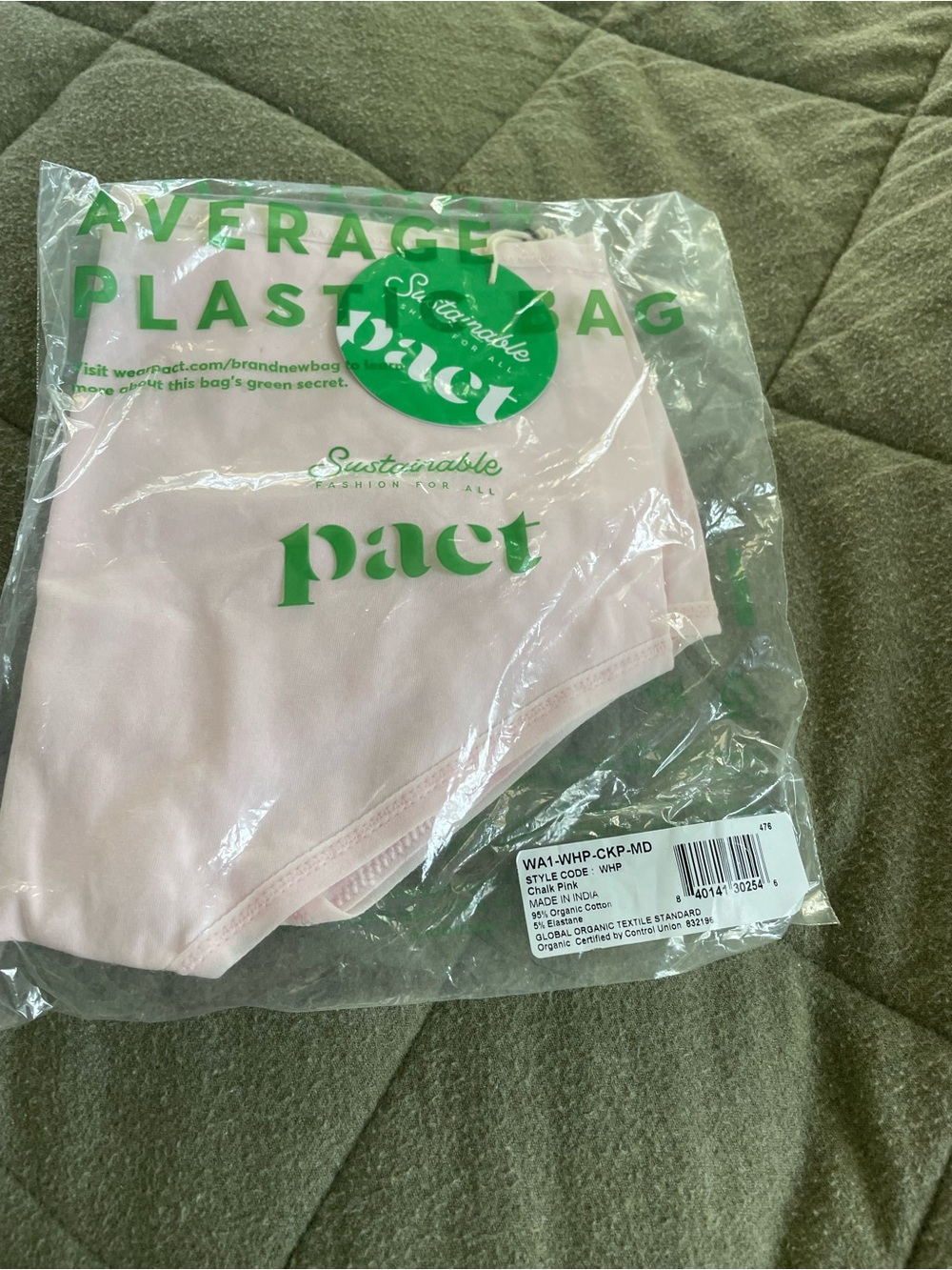 Pact Chalk Pink Organic Cotton Everyday High Rise Brief, Size M brand new